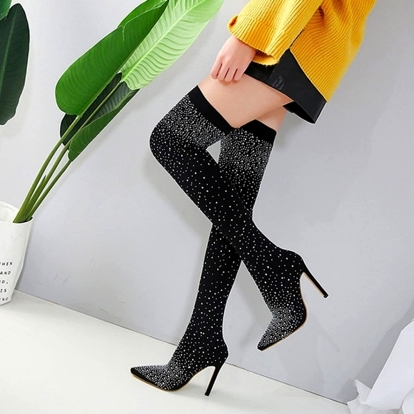 Women's Footwear Accessories Thigh High Boots Stretchable Fabric Typed Materials - Picture 1 of 9